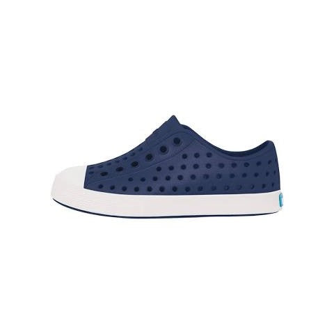 Navy blue Native EVA summer water shoe with white sole on a white background